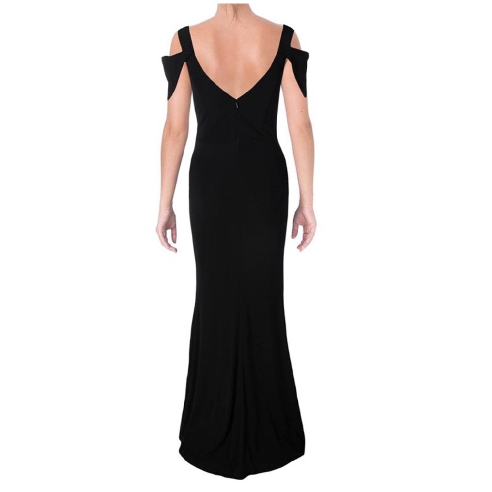 ABS by Allen Schwartz Navy Triangle Sleeve Deep V-Neck Gown - Picture 4 of 16